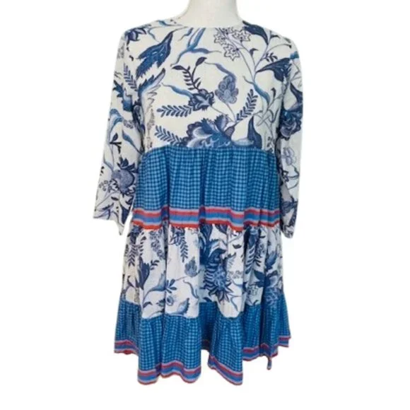 Ro’s Garden Floral Tiered Mini Dress Rene Tiffany Blue XS - Picture 2 of 12